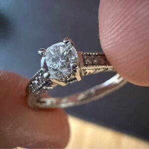 14K White Gold Round Cut Diamond Pavé Engagement Ring